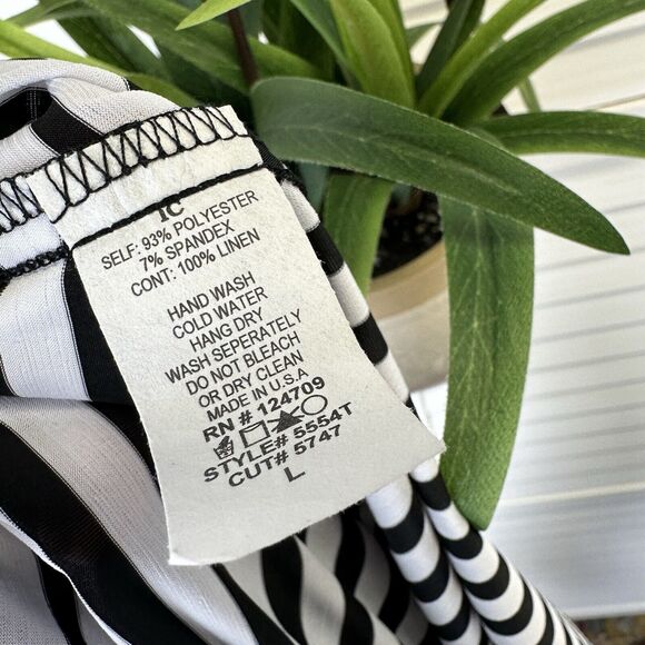 IC‎ by Connie K Black White Stripe Cold Shoulder Blouse Top Lagenlook Size L - Picture 9 of 9